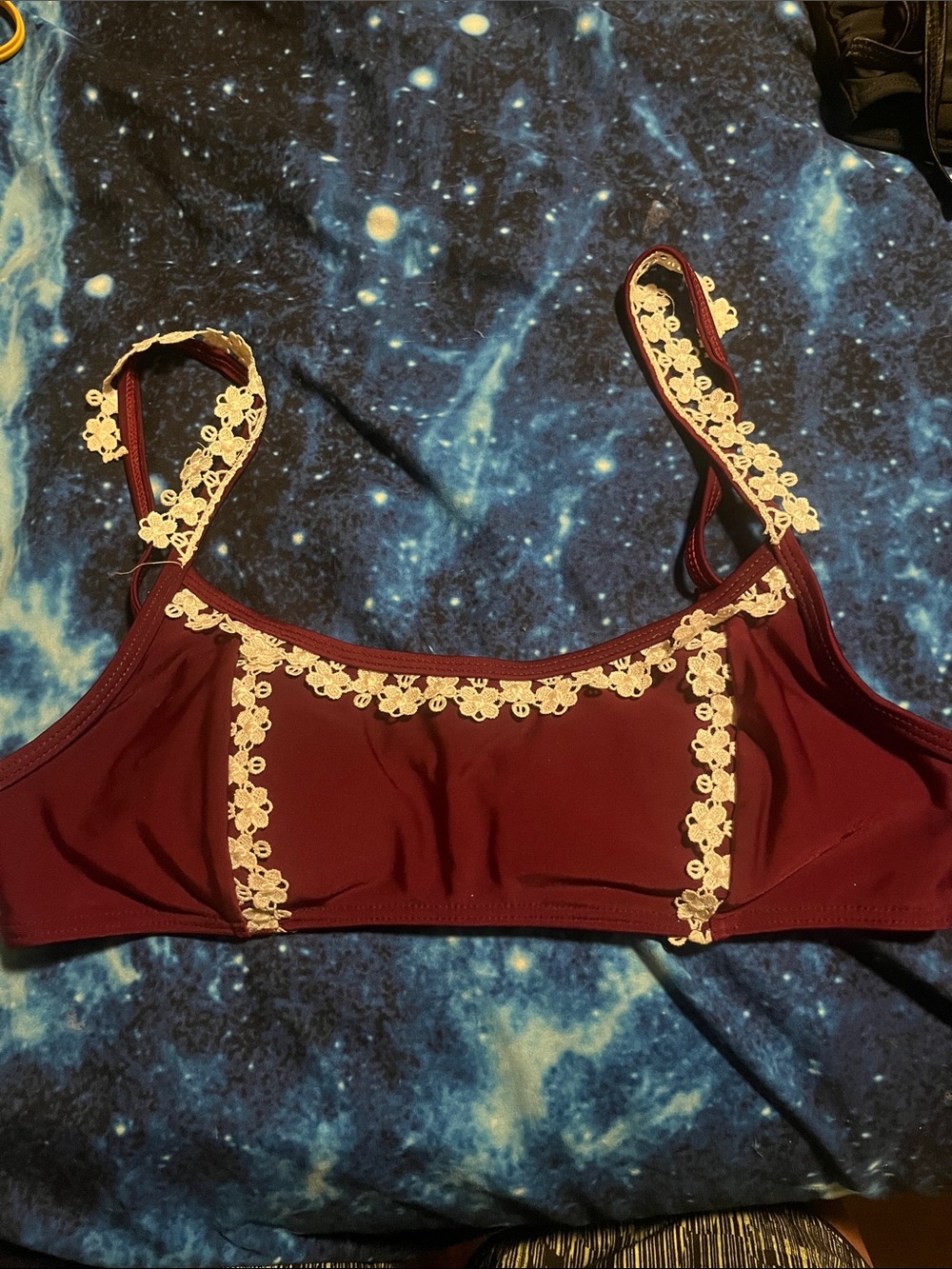 Women's Burgundy Lace-Trim Bralette